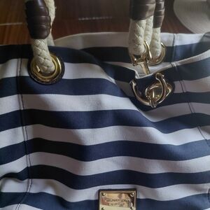 Michael Kors Striped Tote with Gold Accents